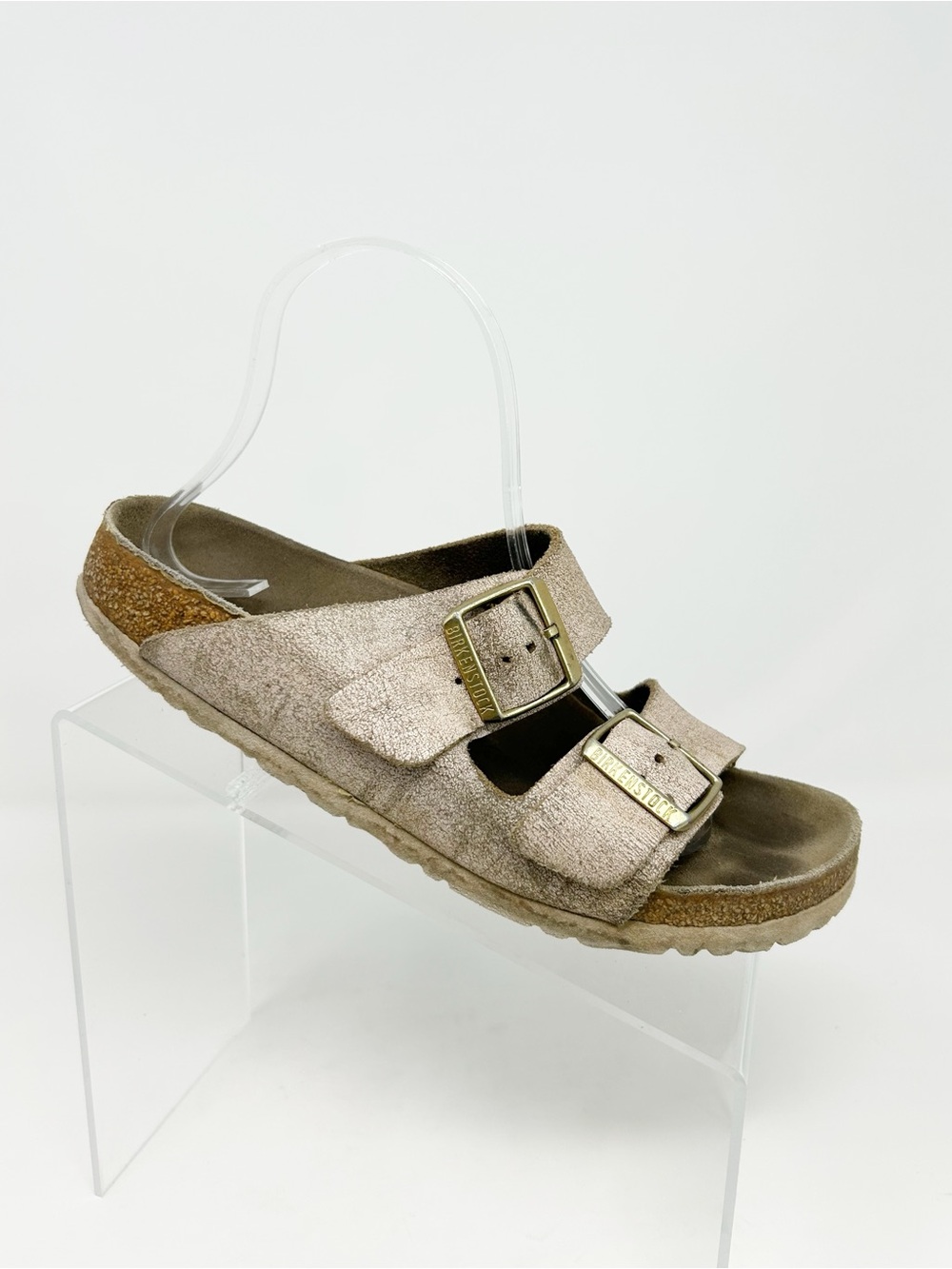 Birkenstock Arizona Womens Slide Sandals Pink Metallic Crackle 2-Strap Size 39